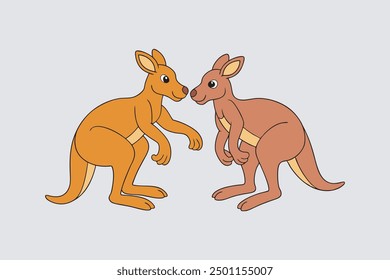 This digital product is a vector artwork featuring two adult kangaroos in a dynamic pose, actively engaged in a fight. 