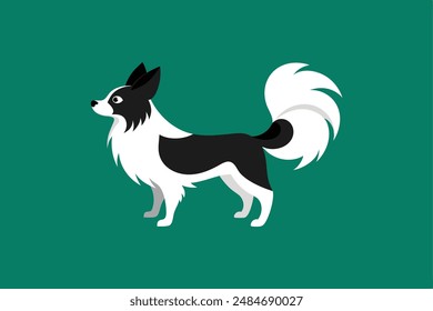 This digital product is a vector illustration of a black and white Papillon dog. The artwork captures the elegance and distinctive features of the Papillon breed in a clean, monochromatic style.