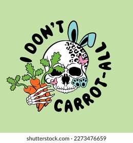 This digital vector file features a unique and playful design of a skull wearing rabbit ears, adorned with leopard print and holding a carrot. A fun and edgy addition to any Easter-themed project