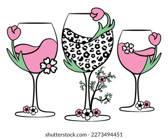 This digital vector file features a stunning collection of cocktails adorned with colourful flowers and a fresh spring theme. Perfect for creating eye-catching designs for parties and social events