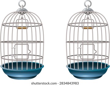 This digital vector illustration features two identical views of a classic domed metal bird-cage with a blue plastic base and a wooden perch positioned inside. The simple structure represents a traditional enclosure designed for keeping pet birds in a domestic environment.

The cage features a rounded dome-shaped top, vertical metal bars, a durable-looking blue base, and an internal wooden perch. Its clean vector appearance makes it suitable for pet-care websites, bird-supply stores, veterinary materials, animal-care guides, e-commerce graphics, catalogs, advertisements, educational content, and stock illustration collections.

Bird cages are important components of indoor companion-bird care because they provide a dedicated living and resting area. A suitable cage should provide adequate space, secure construction, appropriate perches, easy access for cleaning, and an environment adapted to the needs of the particular bird species.

Bird-Cage

A bird cages a structured enclosure designed for keeping companion birds in a controlled environment.

Cages can vary considerably in size, shape, materials, bar spacing, and internal accessories.

The illustrated design represents a generic domed cages suitable for communicating the broad concept of pet-bird housing.

Domed Bird-Cage

The rounded top gives this cage its distinctive appearance.

Domed-cage have a traditional visual style and are easily recognizable in illustrations.

The curved roof also creates an ornamental silhouette that works well in stock graphics.

Iron Bird-Cages

The cage structure is represented by iron bars.

Iron is commonly associated with bird-cages construction because it can provide a strong and durable enclosure when appropriately designed and maintained.

The vertical bars also create a clear visual boundary around the bird's living area.

Blue Plastic Base

The lower section features a blue plastic-style base.

A removable or washable place can make routine cleaning more convenient.