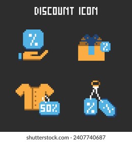 this is discount icon in pixel art with simple color and black background ,this item good for presentations,stickers, icons, t shirt design,game asset,logo and your project.