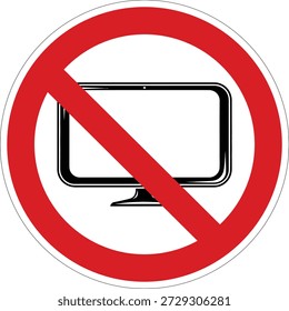 Este signo de prohibición distintivo indica una restricción en los monitores de computadora o el uso de la pantalla, ideal para la comunicación de políticas o iniciativas de desintoxicación digital.