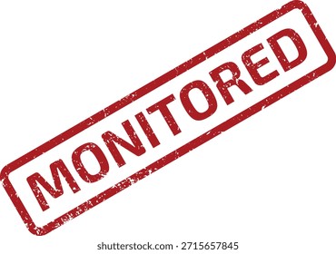 This distressed red rubber stamp impression clearly displays the word "MONITORED" within a rectangular outline on a white surface.