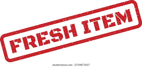 Esta marca de sello de goma roja angustiada presenta "FRESH ITEM", adecuado para el etiquetado de productos, promociones minoristas o gestión de inventario.