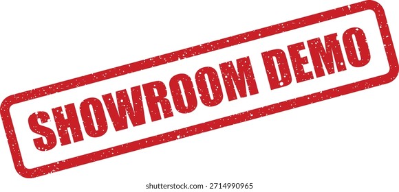 Este diseño de sello de goma afligido presenta la frase "SHOWROOM DEMO", ideal para promocionar Pruebas de productos o mostrar artículos destacados. Transmite un Estado de oferta temporal o introductoria.