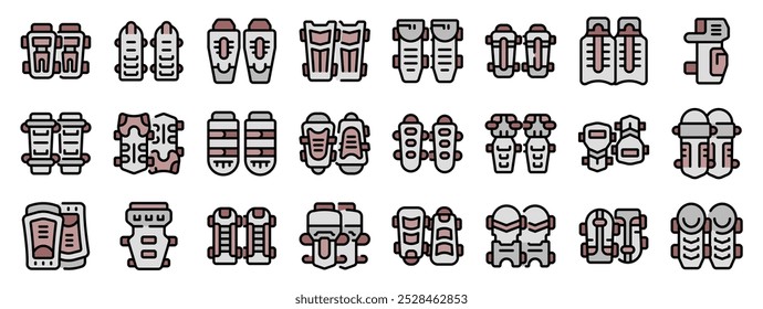 This diverse icon set features various knee pads, highlighting the range of protection available for different sports and activities