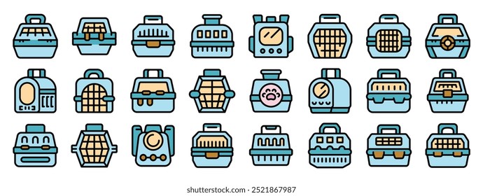 This diverse set of pet carrier icons showcases a variety of styles, ensuring a perfect fit for every pet owner's needs