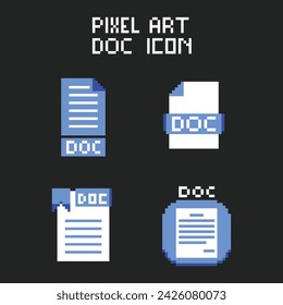 this is doc file icon in pixel art with simple color and black background ,this item good for presentations,stickers, icons, t shirt design,game asset,logo and project.