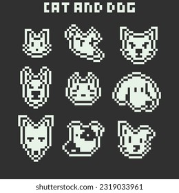 this is Dog and cat face icon use 1 bit style in pixel art with white color and black background ,this item good for presentations,stickers, icons, t shirt design,game asset,logo and your project.