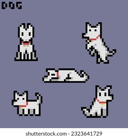 this is Dog in pixel art with simple color with purple background this item good for presentations,stickers, icons, t shirt design,game asset,logo and your project.