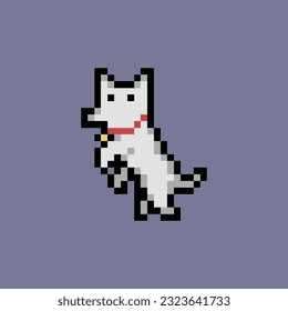 this is Dog in pixel art with simple color with purple background this item good for presentations,stickers, icons, t shirt design,game asset,logo and your project.