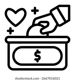 This Donate (money) icon is suitable for Starvation, Humanitarian, and related fields.