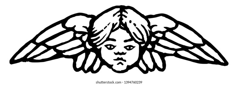 Este diseño de Doodad muestra los ángulos que tienen un dibujo de línea vintage de alas o ilustración de grabado.