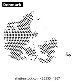 This dotted representation outlines Denmark, highlighting its unique geographical shape and coastal contours.