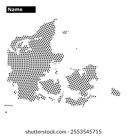 This dotted representation outlines Denmark, highlighting its unique geographical shape and coastal contours.