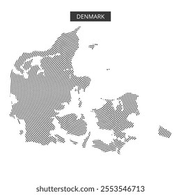 This dotted representation outlines Denmark, highlighting its unique geographical shape and coastal contours.