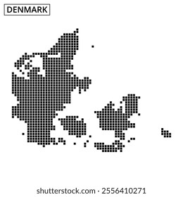 This dotted representation outlines Denmark, highlighting its unique geographical shape and coastal contours.