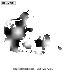 This dotted representation outlines Denmark, highlighting its unique geographical shape and coastal contours.