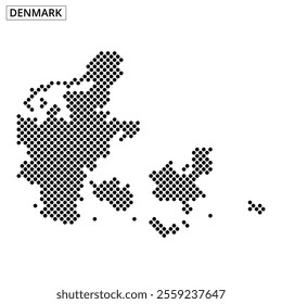 This dotted representation outlines Denmark, highlighting its unique geographical shape and coastal contours.