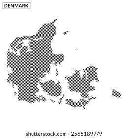 This dotted representation outlines Denmark, highlighting its unique geographical shape and coastal contours.