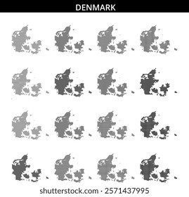 This dotted representation outlines Denmark, highlighting its unique geographical shape and coastal contours.