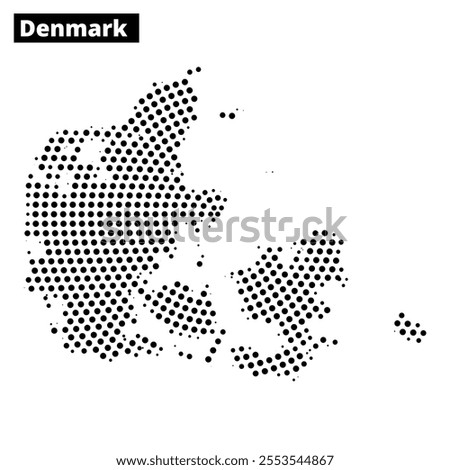 This dotted representation outlines Denmark, highlighting its unique geographical shape and coastal contours.