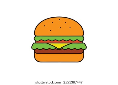 This double beef burger vector illustration is a perfect choice for food-related projects. Featuring detailed line art, this silhouette design showcases a delicious burger with two beef patties