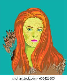 This is a drawing of a red-haired girl with arrows