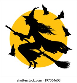 In this drawing the witch flying on a broom against the full moon is represented.