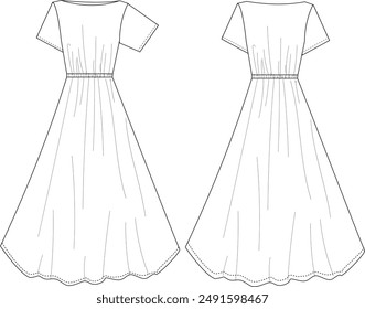 This dress technical drawing features detailed and accurate representations of every element, from stitching to silhouette. Perfect for fashion designers and garment makers, it ensures precise interpr