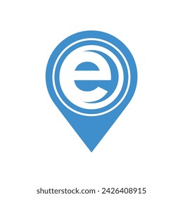 Dies ist ein Droppin-Logo in blauer Farbe mit dem Buchstaben E in Kleinbuchstaben im Inneren, das für GPS oder navigationsbezogenes Firmenlogo verwendet werden kann
