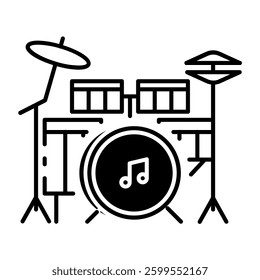 This Drum Set icon is suitable for Audio, Music, etc