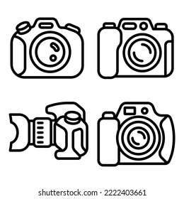 This is a DSLR Camera Line Icon Vector, with Four shape options, Can be used for Web, App or Print