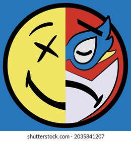 This is Dual Face Emoji, which is a combination of Sad Superhero and Happy Non-Superhero.