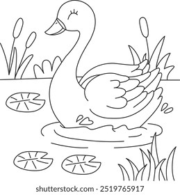 This is duck and ducklings line art design .