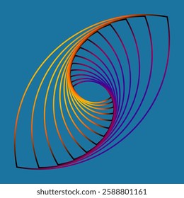 This dynamic abstract background features a mesmerizing array of spiral lines in vibrant hues of orange, purple, and yellow, set against a deep blue gradient.