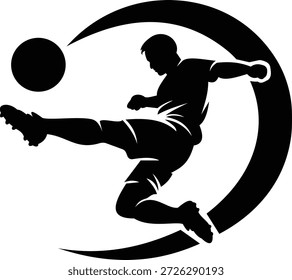 Esta dinámica ilustración captura la esencia del fútbol con una llamativa silueta de un jugador a mitad de la patada. El diseño presenta una figura negra atrevida sobre un fondo simple, que transmite movimiento y energía. La línea curva que lo acompaña añade una sensación de movimiento y velocidad, lo que lo hace perfecto para los entusiastas del fútbol, clubes deportivos o marcas relacionadas con eventos deportivos. Ideal para usar en Materiales promocionales, uniformes de equipo o decoración de temática deportiva, este gráfico encarna el espíritu del juego.