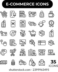 This dynamic set of icons caters to the diverse needs of e-commerce platforms, offering a comprehensive array of symbols that seamlessly integrate with modern web and app interfaces.
