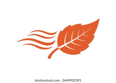 this dynamic vector EPS featuring an orange leaf with swirling wind lines, symbolizing movement or environmental themes. Perfect for autumn, eco-friendly, and nature designs.