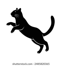 This dynamic vector illustration captures the graceful movement of a cat mid-jump, rendered in a sleek and stylish silhouette design.