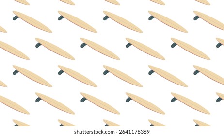 This dynamic vector illustration features a clean and seamless repeating pattern composed solely of classic surfboards, angled and distributed across a crisp white background.