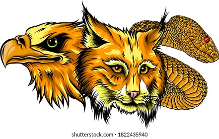 This is an Eagle lynx snake Heads Mascot