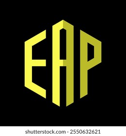 Este es el logotipo de la letra EAP en forma de hexágono amarillo, adecuado para diseños de logotipos para empresas electrónicas, mostradores, tiendas de ropa, distros, alimentación animal, fertilizantes y otros.