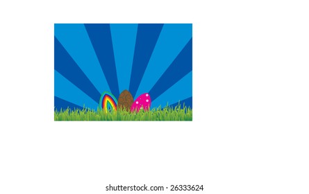 This is a easter background with 3 eggs and grass