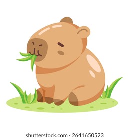 This Eating grass illustration is suitable for Capybara lover, wildlife animal, etc.