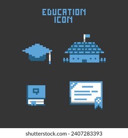 this is education icon in pixel art with simple color and black background ,this item good for presentations,stickers, icons, t shirt design,game asset,logo and your project.