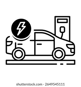 This Electric car icon is suitable for Transportation, Travel, and Tourism, etc