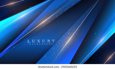 This is an elegant background with a diagonal blue stripe that fades from light to dark and is decorated with gold lines.