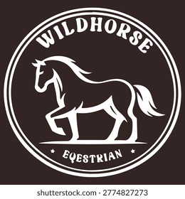This elegant badge design presents a refined horse illustration set against a rich brown background, evoking warmth, earthiness, and a connection to nature. The circular composition is framed by a double-ring border, giving the design a structured and polished appearance. The white horse silhouette stands out clearly, emphasizing motion and grace while maintaining a minimalist aesthetic. The text “WILDHORSE” and “EQUESTRIAN” complements the overall layout, reinforcing a strong brand identity. The earthy brown tone adds a rustic yet premium feel, making it especially suitable for equestrian brands, ranches, and outdoor lifestyle businesses. The contrast between the background and the white elements ensures excellent visibility and readability across various applications. This design balances tradition and modern simplicity, making it versatile for both print and digital use. It can be effectively applied to merchandise, signage, packaging, and branding materials. The overall composition conveys reliability, strength, and a deep connection to the natural world. With its clean lines and harmonious color scheme, this logo is both visually appealing and highly functional, representing quality and authenticity.